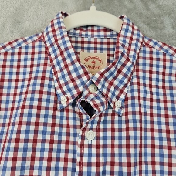 Brooks Brothers Red Fleece Shirt Mens Size M Red/Blue/White Plaid 100% Cotton - Picture 4 of 10